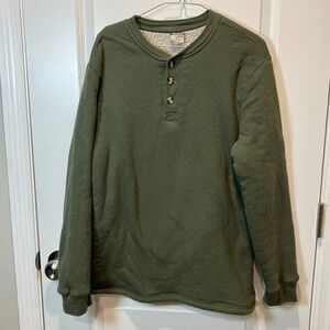 Open Trails Men's Green Waffle Knit Sherpa Lined Henley Long Sleeve Shirt Size M